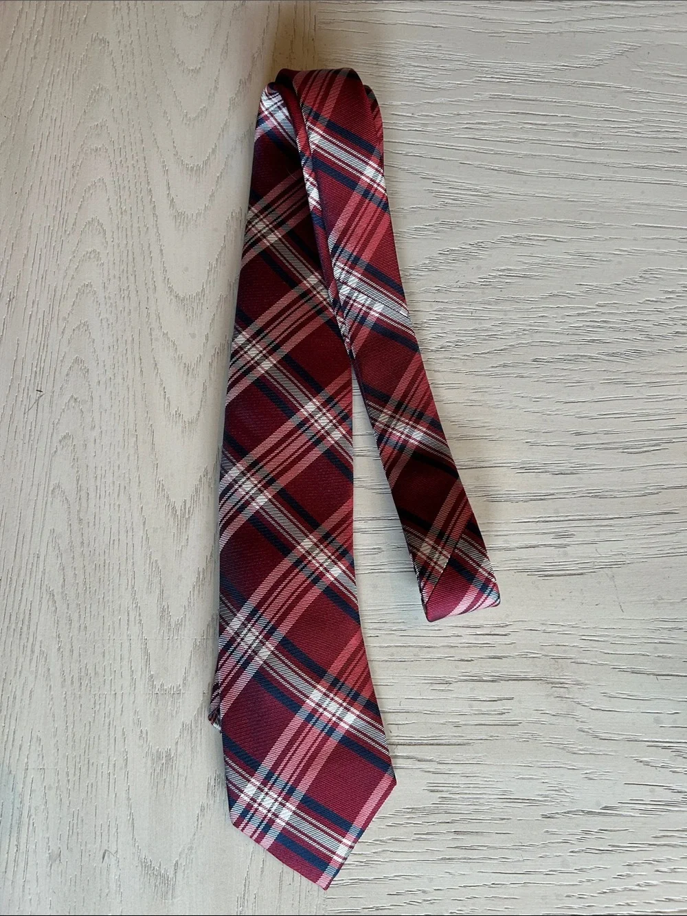 Nautica Red Plaid Tie with Navy and White Stripes